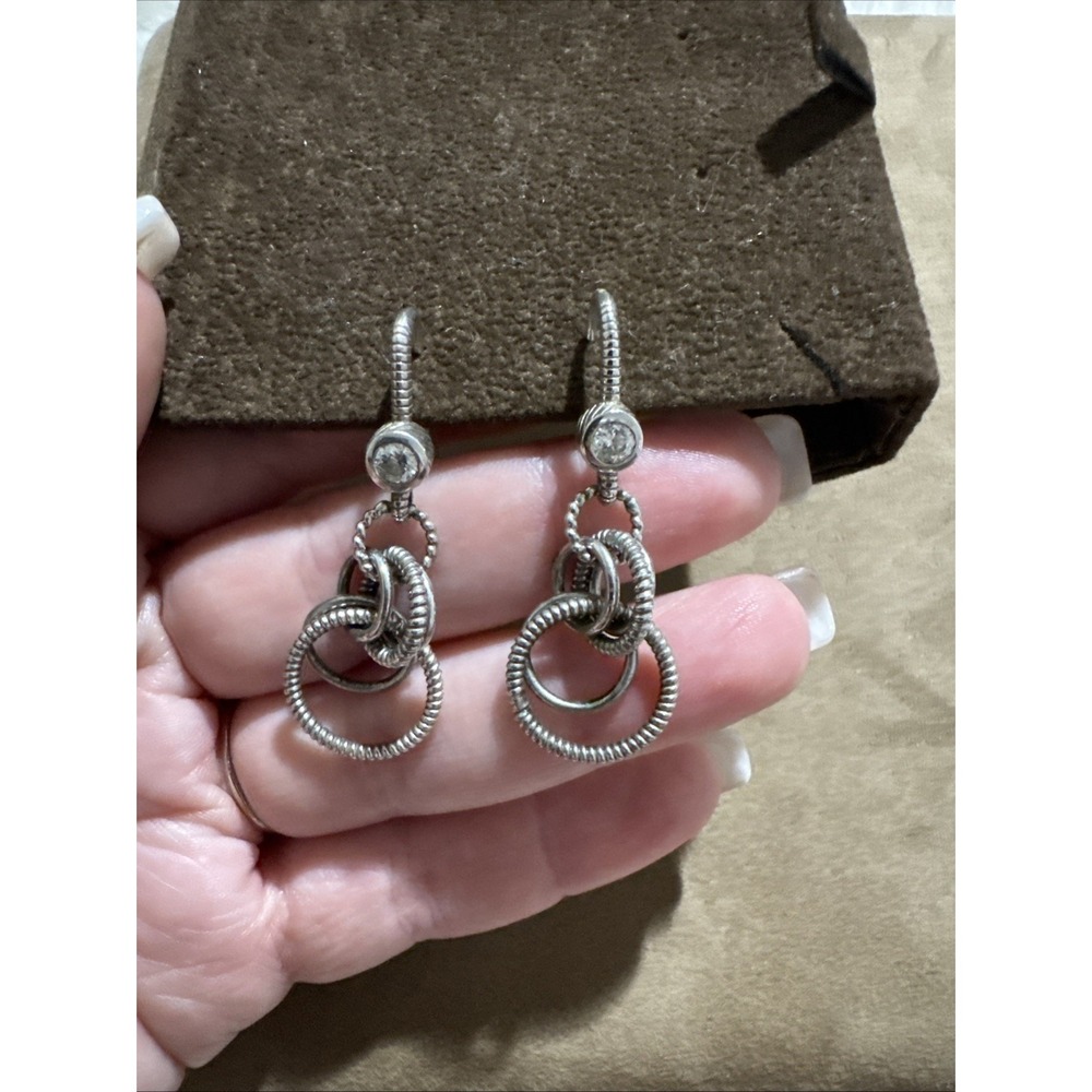 Signed Judith Ripka Sterling Silver Dangle Drop Earrings 1.5" Long Pre-Owned